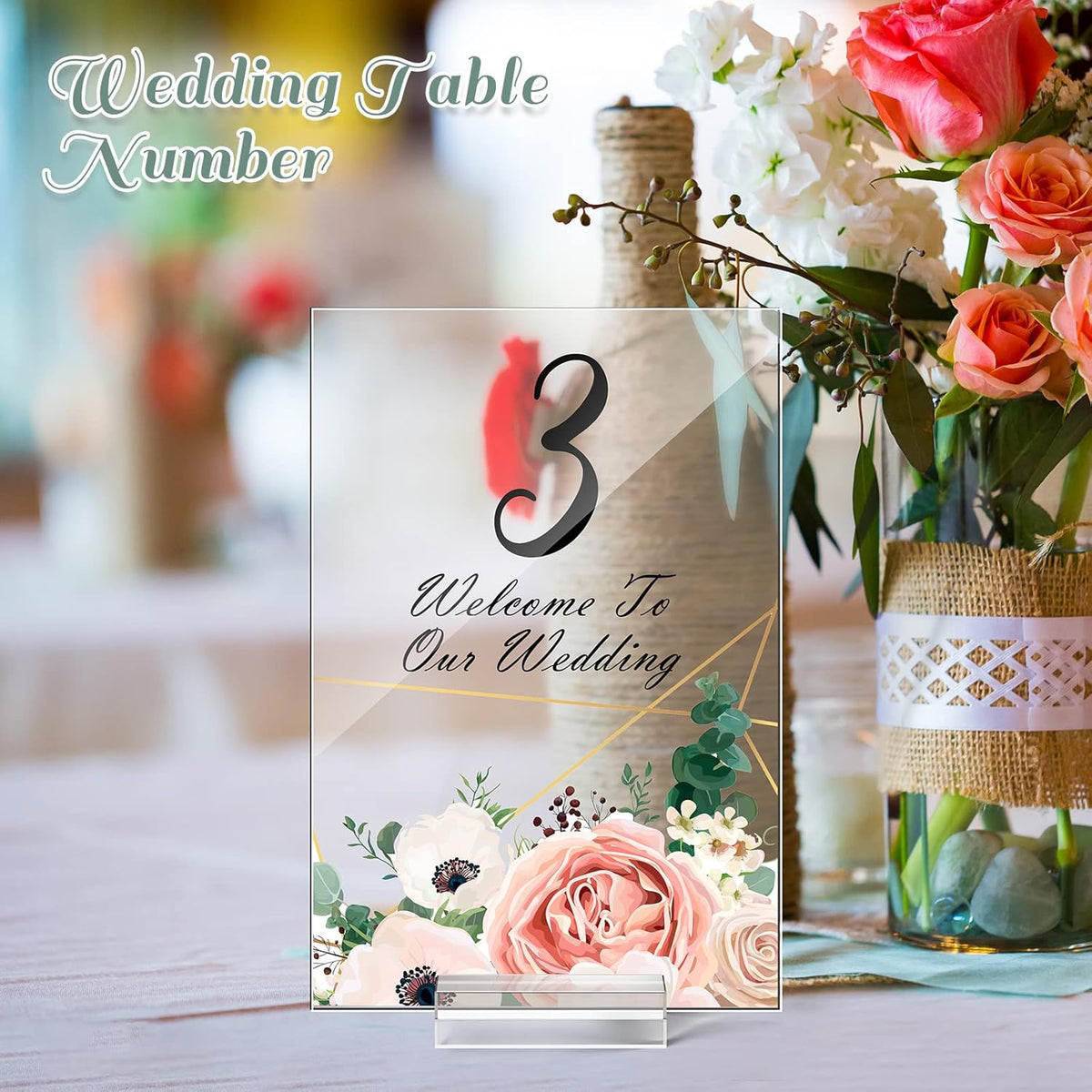 12 Pcs Clear Acrylic Place Cards with 12pcs Acrylic Holder Wedding Table Numbers with Centerpiece
