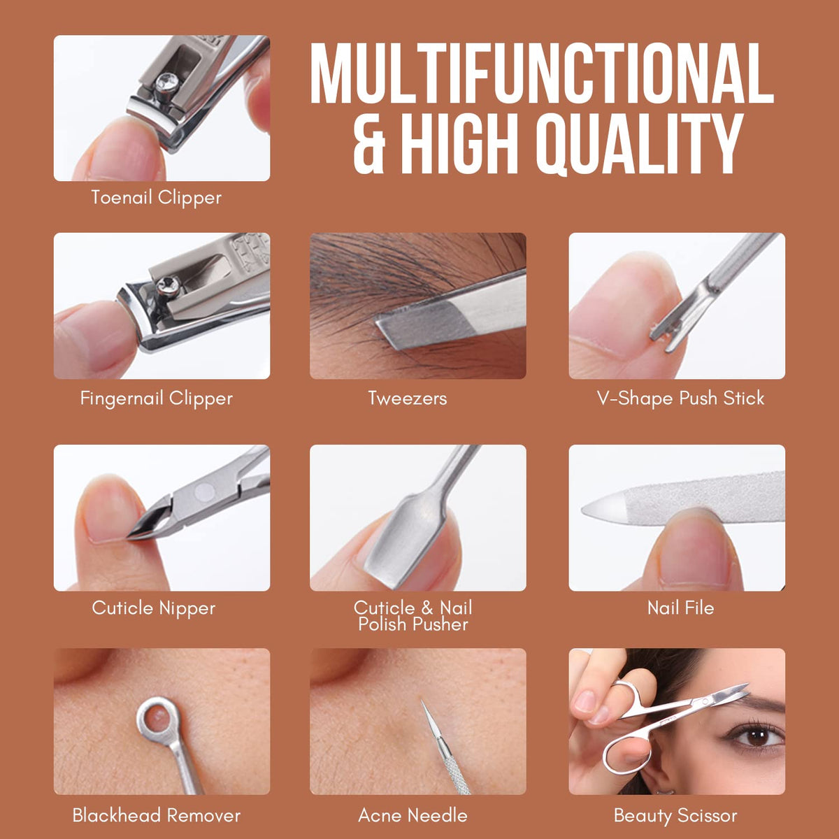 FAMILIFE Manicure Set, Nail Clippers Pedicure Tool, 8 pcs Stainless Steel Manicure Kit Professional