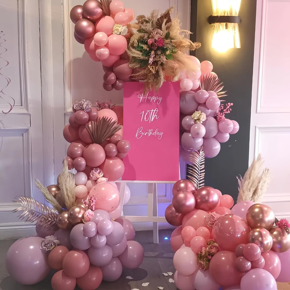 Dusty Pink Balloons, 50pcs Blush Light Pink Double Stuffed Pearl White Metallic Chrome Rose Gold