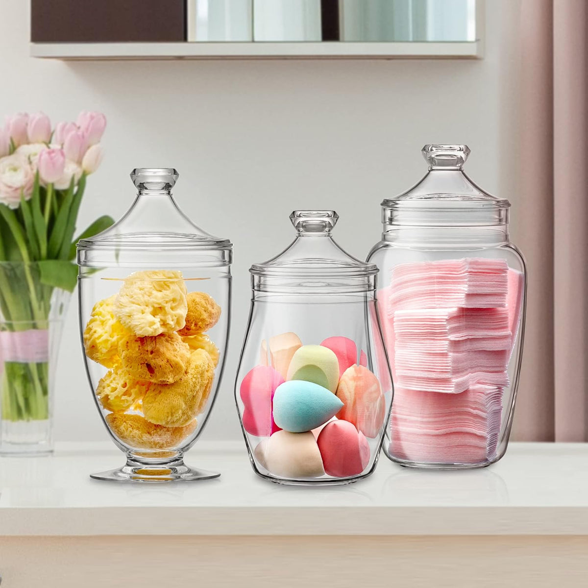 Amazing Abby - Enchant - Plastic Apothecary Jars (3-Piece Set, 46/45/59 oz), Acrylic Jars with