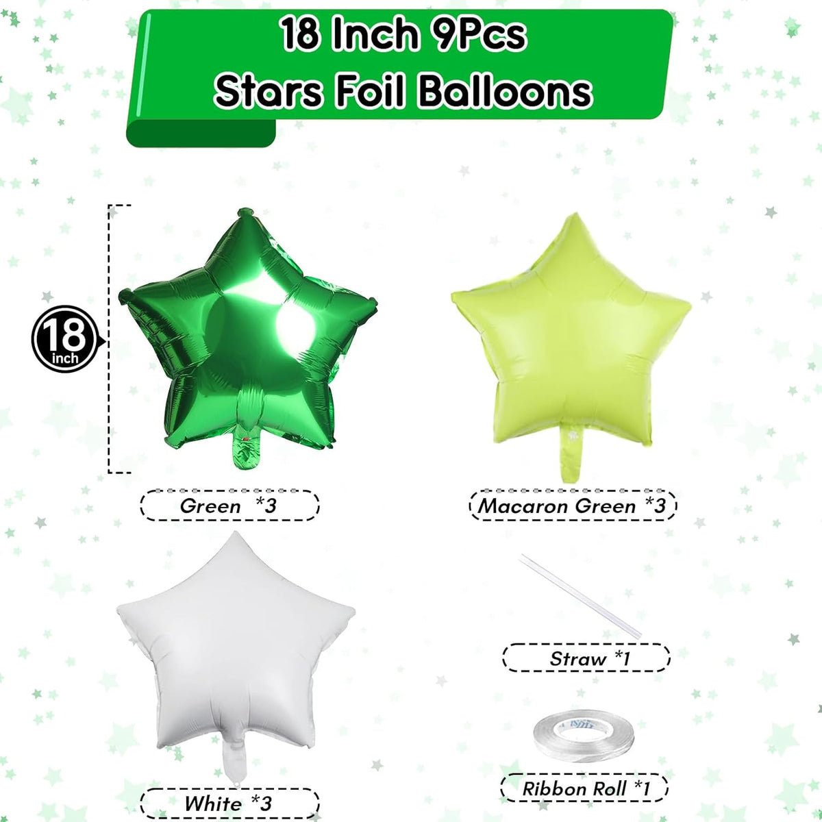 TAOYE Green Star Foil Balloons, 18 Inch Macaron Green Star Foil Balloons Dark Green Light Green