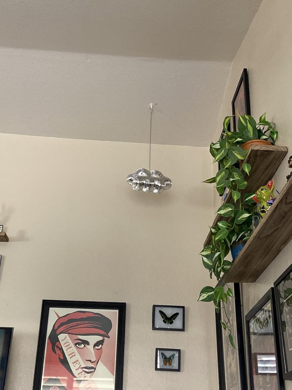 Disco Ball Cloud Shaped, Cute Hanging Party Mirror Decor with Chain, Retro Light Reflective Ball
