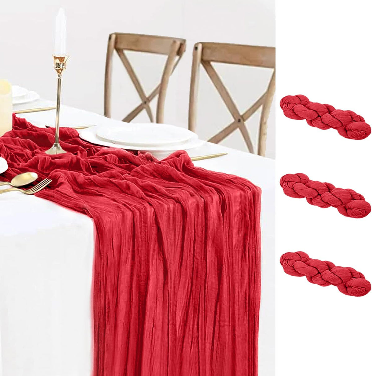 3 Pack Red Cheesecloth Table Runner Gauze Christmas Table Runner 35x120 Inch Rustic Boho Cheese