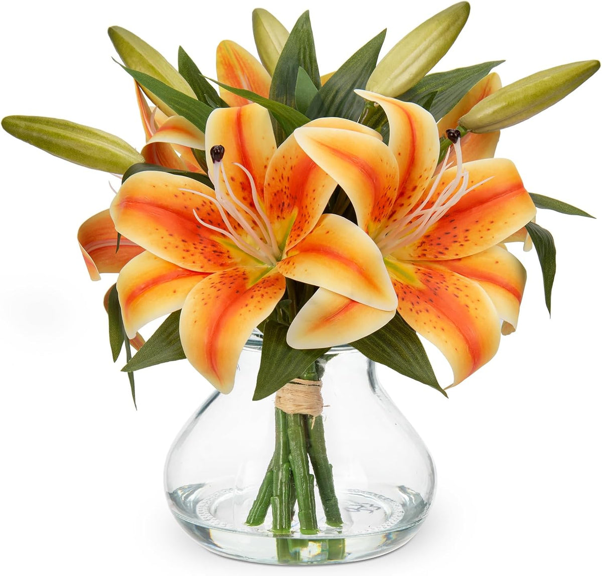 Hollyone Tiger Lily Fall Flowers Artificial for Decoration in Vase Real Touch Orange Autumn Silk
