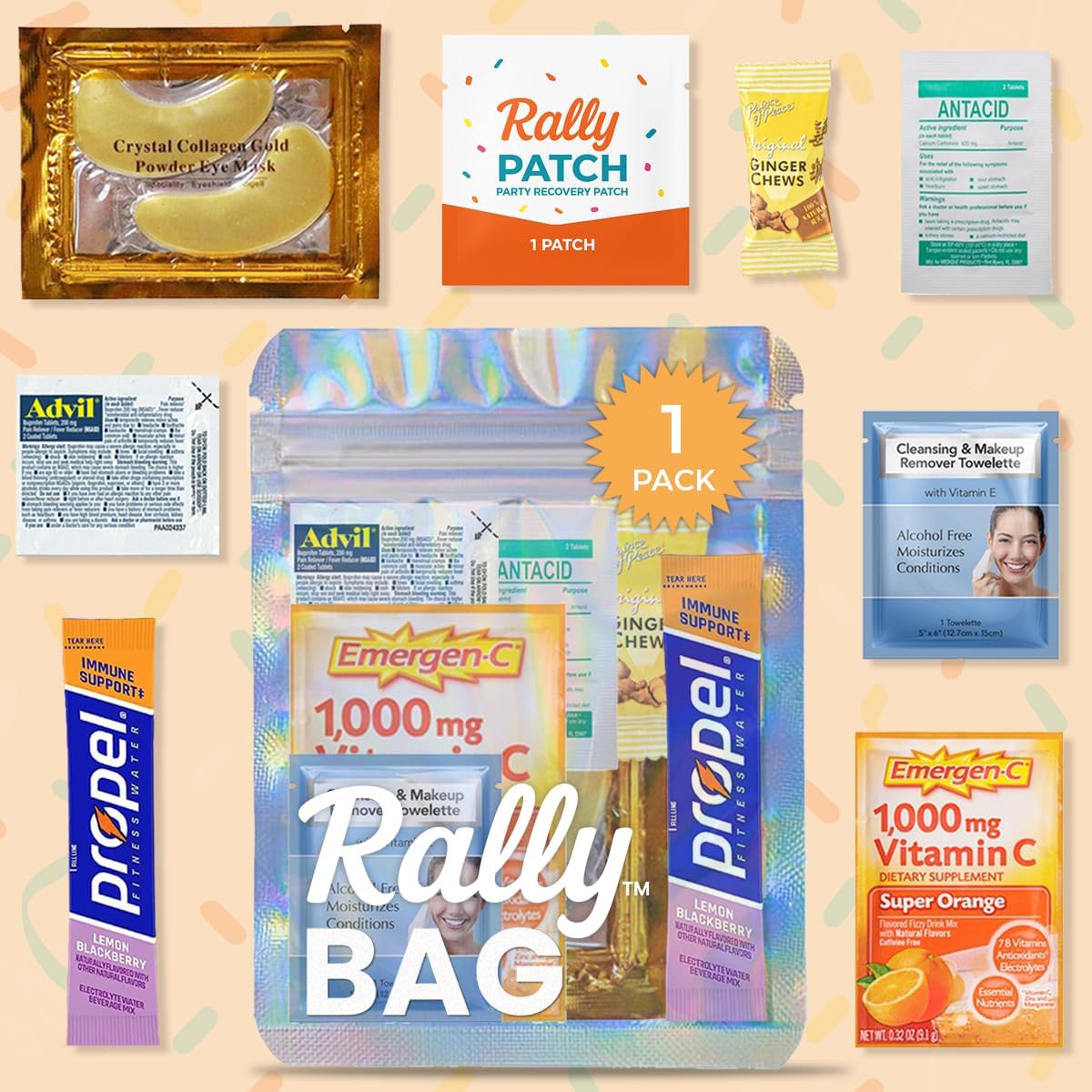 The Rally Bag - 1 Pre-Filled Hangover Kit for Bachelorette Party Favors, 21st Birthday Gift