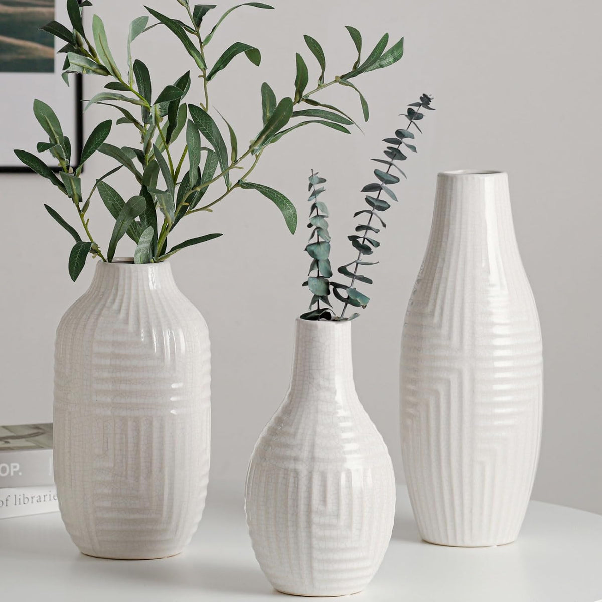 hjn hjn White Vase -Ceramic Vase for Home Decor, Modern Decor Vases for Living