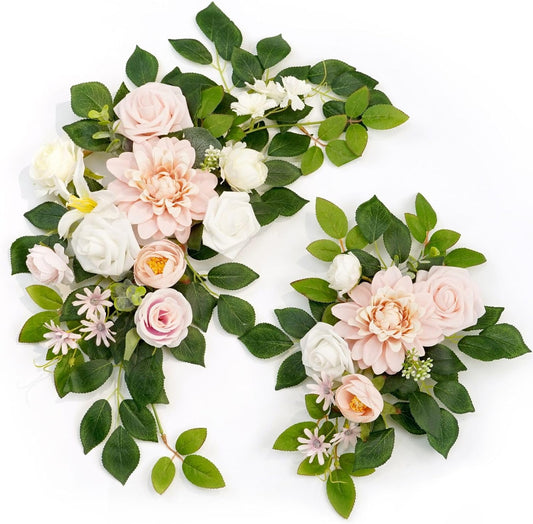 Wedding Decor (Pack of 2) Welcome Sign Flower Backdrop Garland for Ceremony Reception Wall Easel