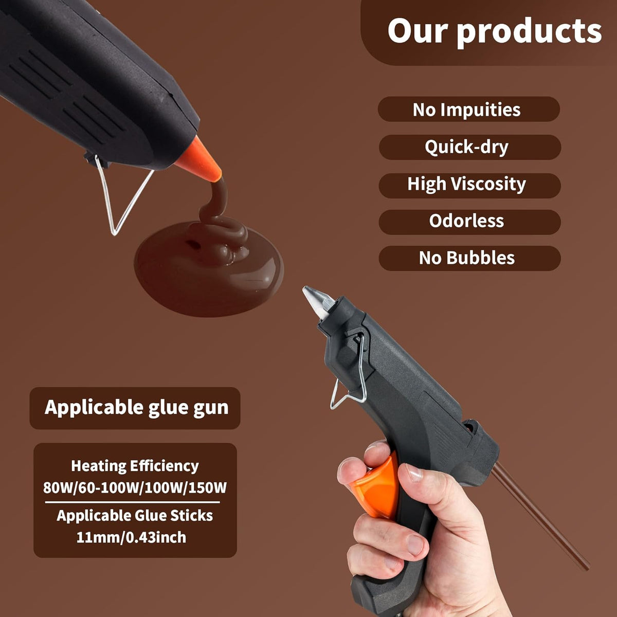 MATUFF Brown hot Glue Sticks Full Size 0.43” Dia x 8” Long, 20 pcs Hot melt Adhesive Glue Sticks