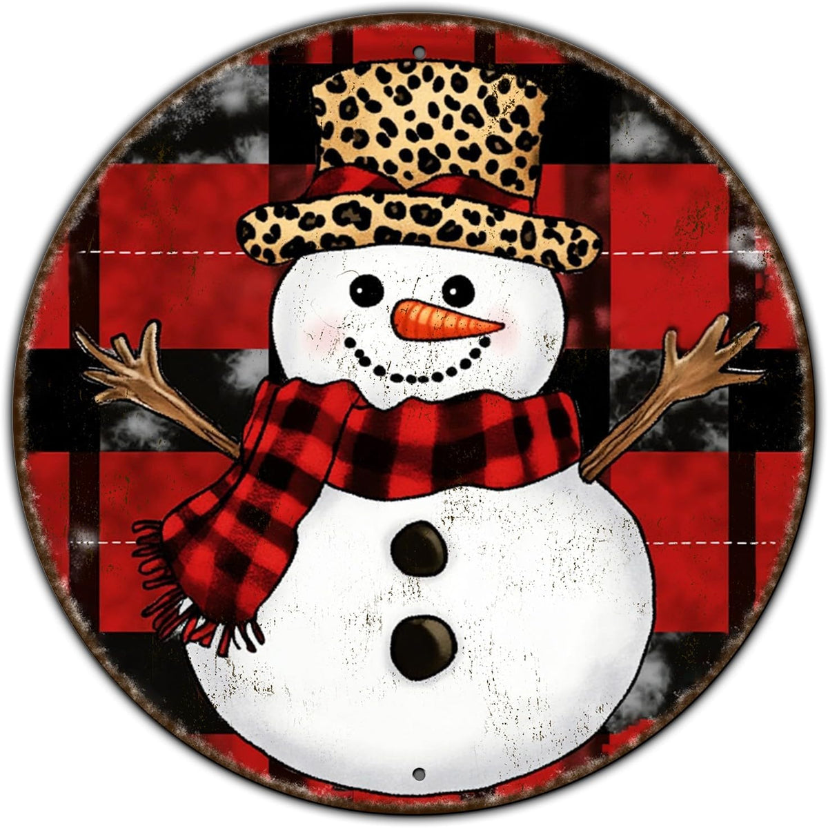 Round Christmas Snowman Tin Sign Vintage Snowman Sign Rustic Wall Decor For Christmas Home