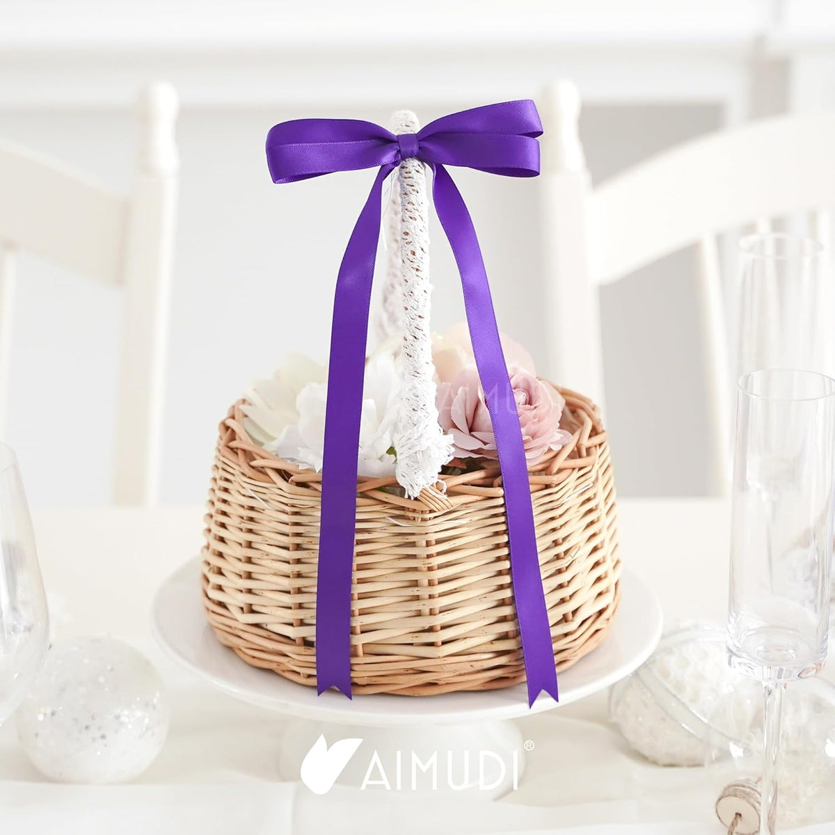 AIMUDI Purple Bows 5 × 10" Satin Bows for Gift Wrapping Twist Tie Bows Premade Ribbon Bows for