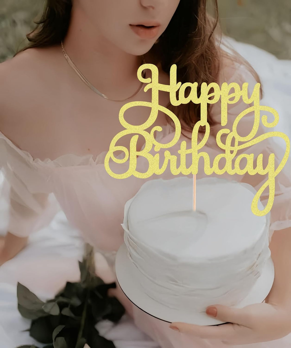 Happy Birthday Cake Topper - Gold Glitter Birthday Party Cake Decoration Supplies - Happy Birthday
