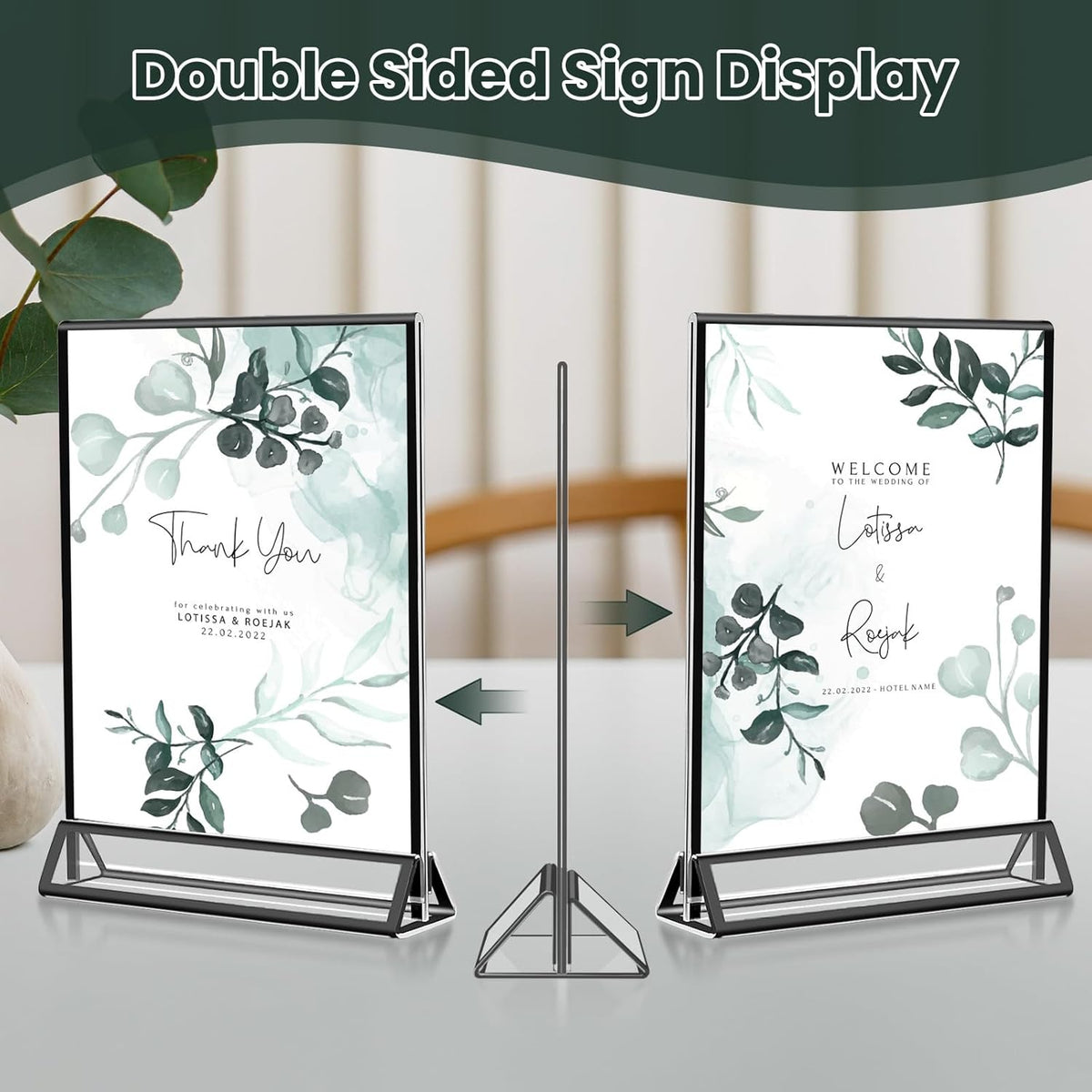 15 Pack Acrylic Sign Holder 4x6, Wedding Black Frame Table Number Holders Vertical, Clear Picture