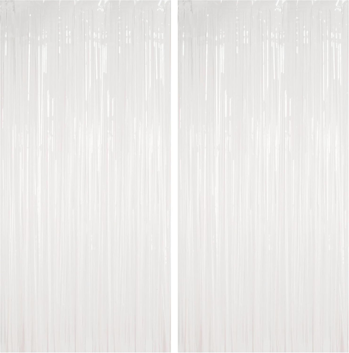 BRAVESHINE Tinsel Photo Backdrop Curtains - 2 Pack 3.2x8.2ft White Foil Fringe Streamer Curtain for