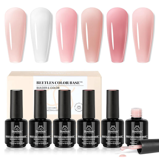 Beetles Rubber Base Builder Nail Gel Set - 6 Colors Nude Pink White Base Gel Polish for Nail
