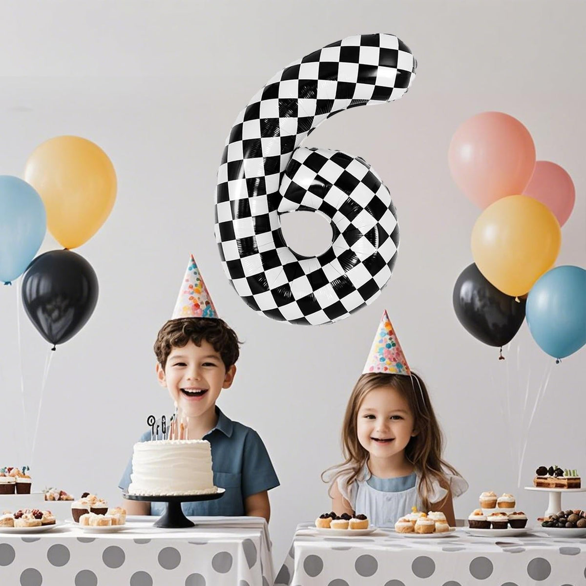40 Inch Checkered Number Balloon - Race Flag Pattern Big Helium Balloon for Birthday Party