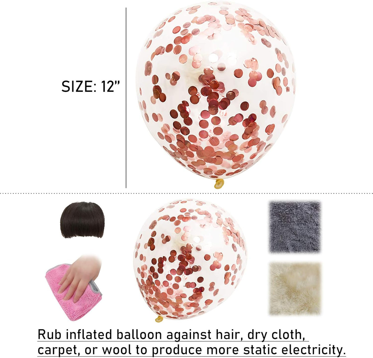 Rose Gold Confetti Balloons, 25 Pcs Thickened 12 Inch Clear Latex Balloon with Confetti Inside for
