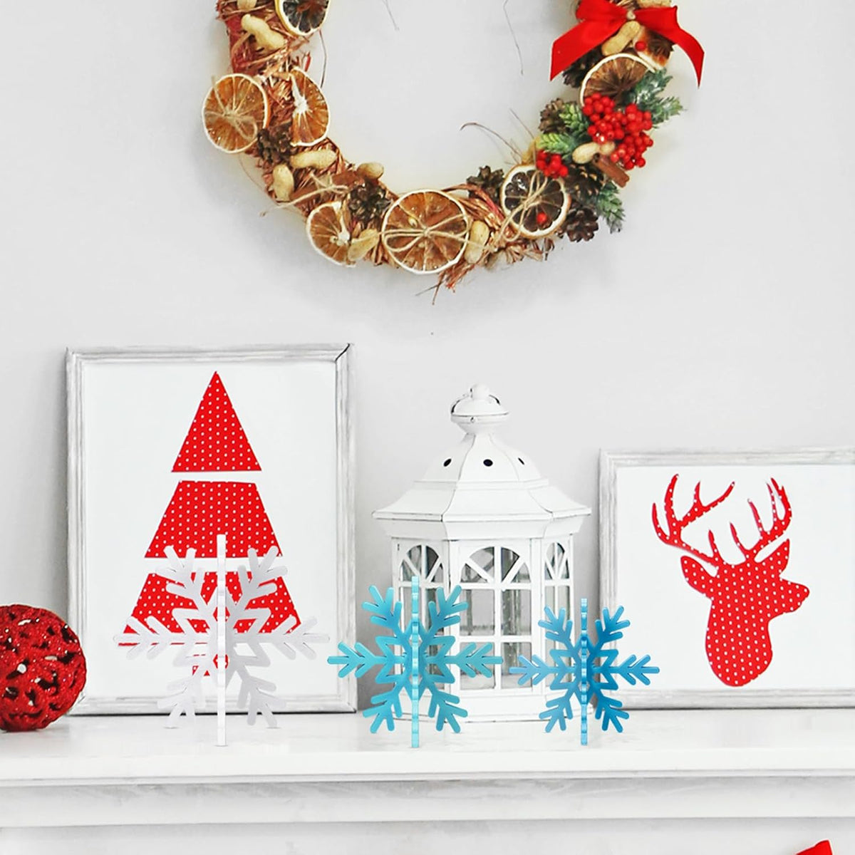 Bucherry 12 Pcs Wooden Snowflake Table Decor 3D Snowflake Tabletop Signs and Centerpiece for