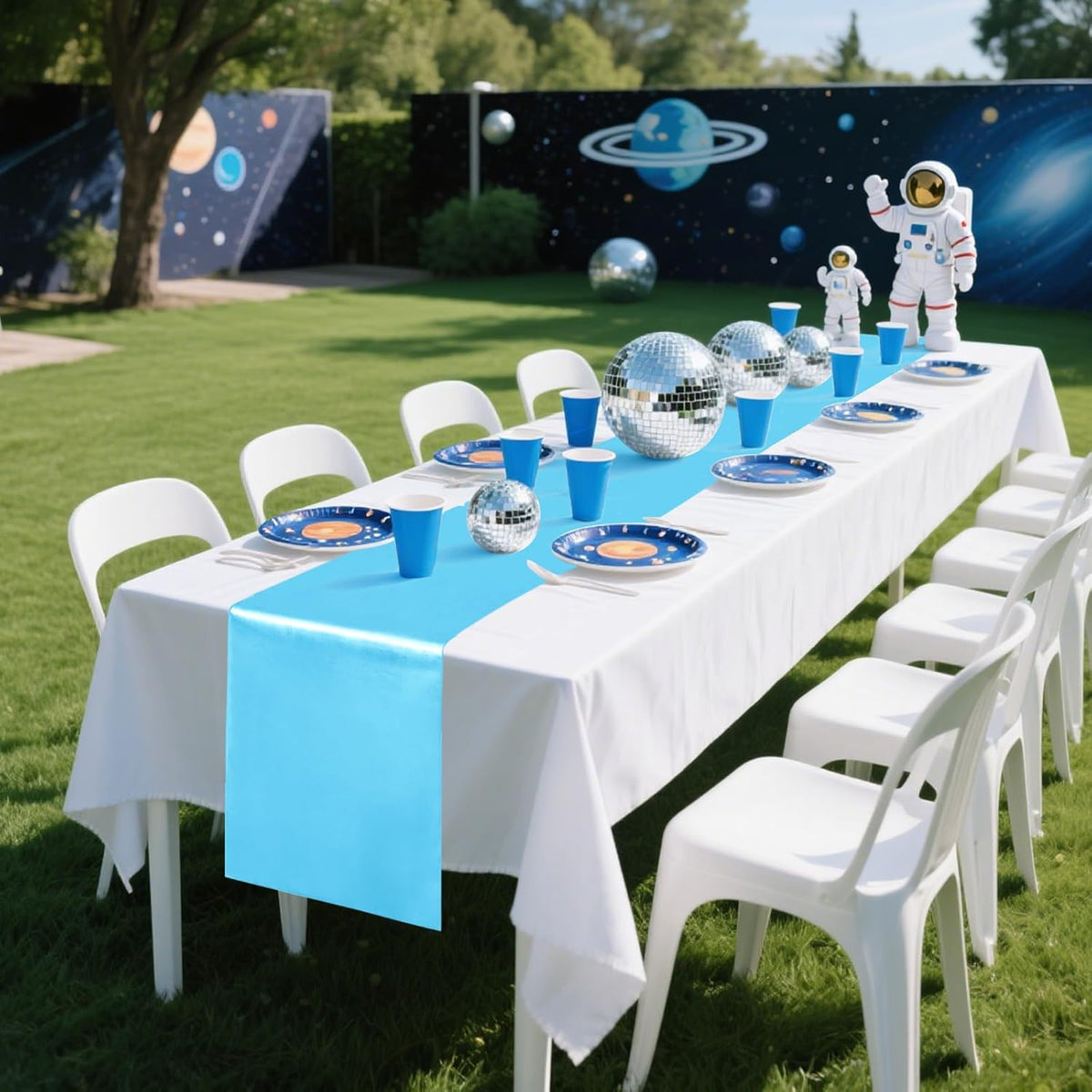 10 Pack Satin Table Runner 12 x 108 Inch Long Blue Silk Table Runner for Wedding Party Banquet