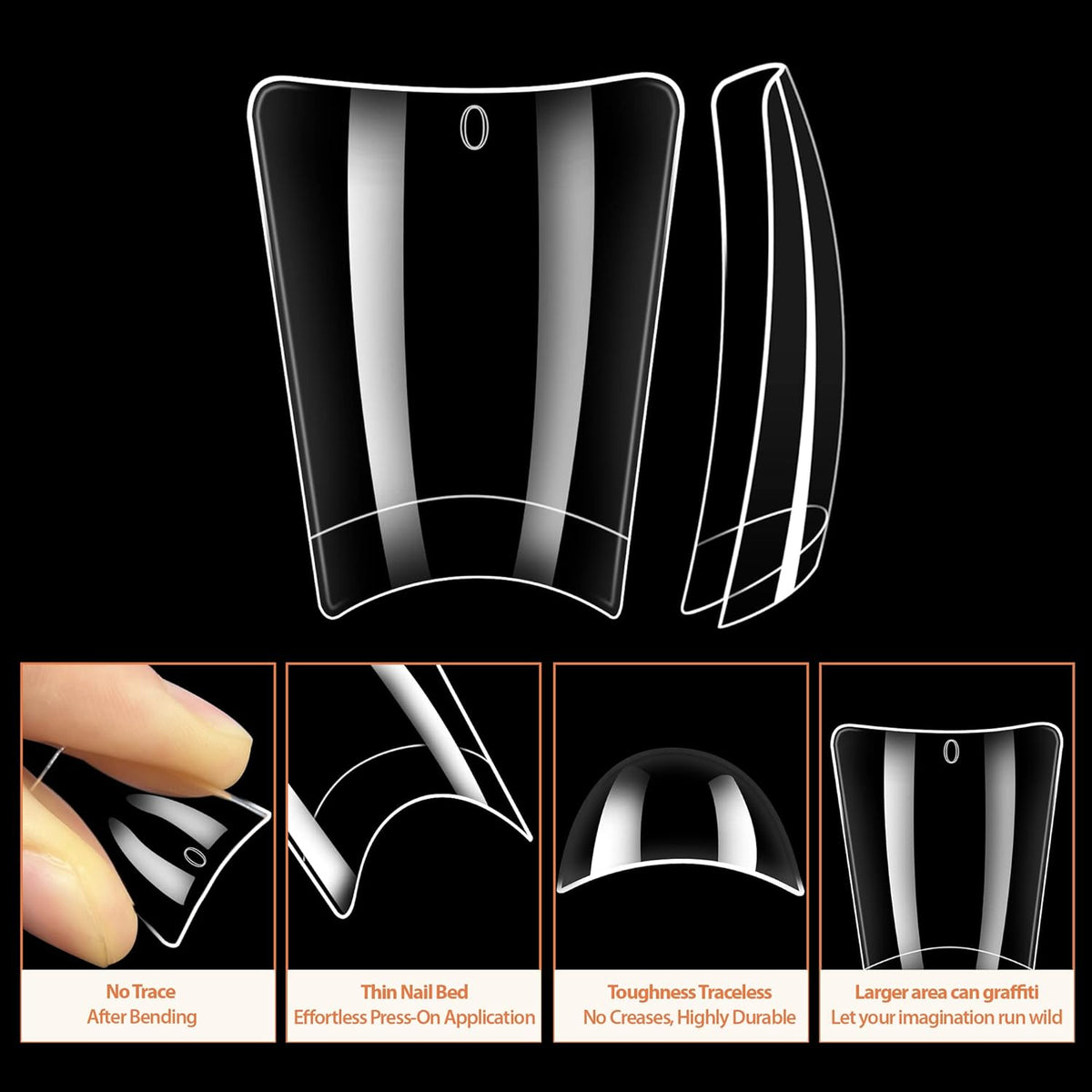 UNA GELLA Duck Fake Nail Tips 504 PCS Clear Soft Gel Short Half Cover Nail Tips Curved for Nail