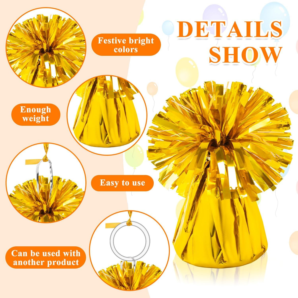 24 PCS Balloon Weights Metallic Anchor, Balloon Holder Heavy Weights with and 1 Roll Iridescent