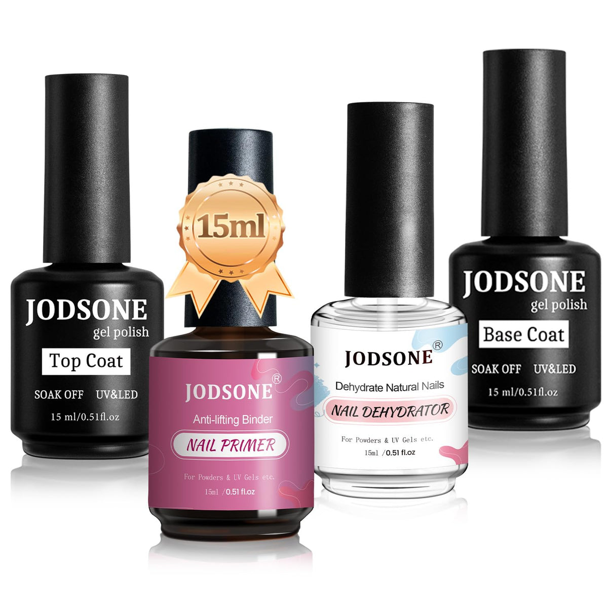 JODSONE 4 Bottles of 15 Capacities of Nail Dehydrator Nail Primer Base Top Coat Long Lasting and