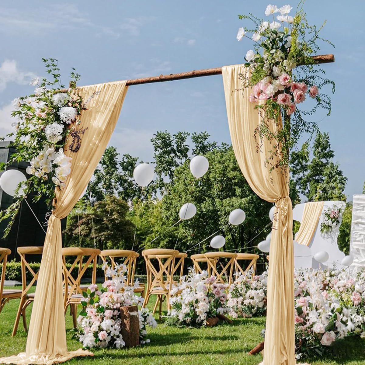 Champagne Gold Wedding Arch Draping Fabric 2 Panels 29" x 20 FT Wedding Drapes for Backdrop Sheer