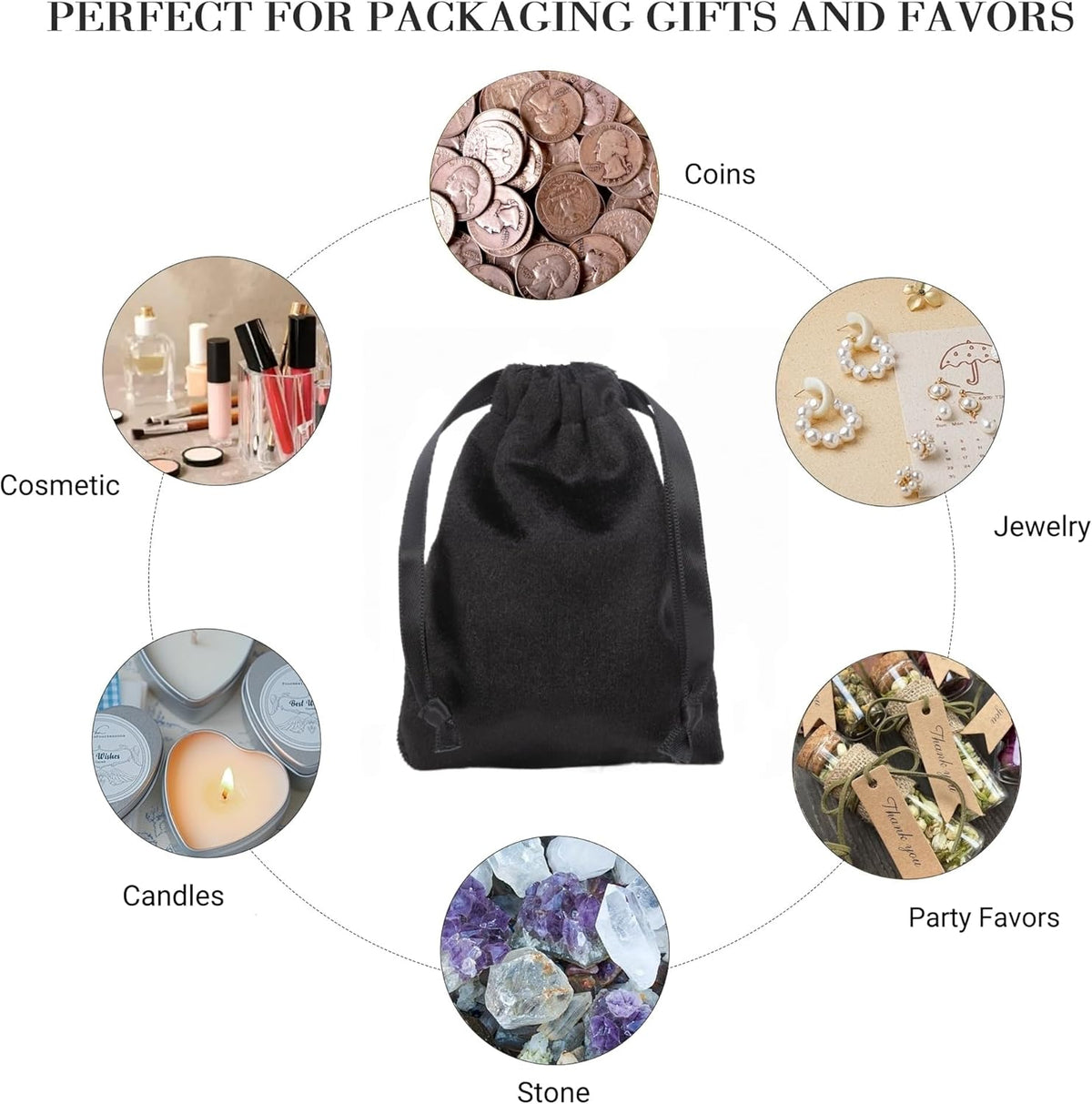 QIANF 12pcs Black Velvet Drawstring Bags 3x4 inches Mini Velvet Cloth Gift Bags Jewelry Pouches for