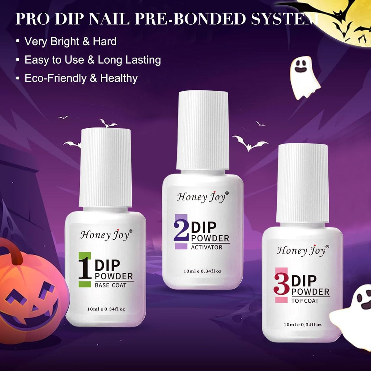Honey Joy Dip Powder Nail Kit Starter, 4 Colors Halloween Witch Black Pumpkin Orange Mystic Purple