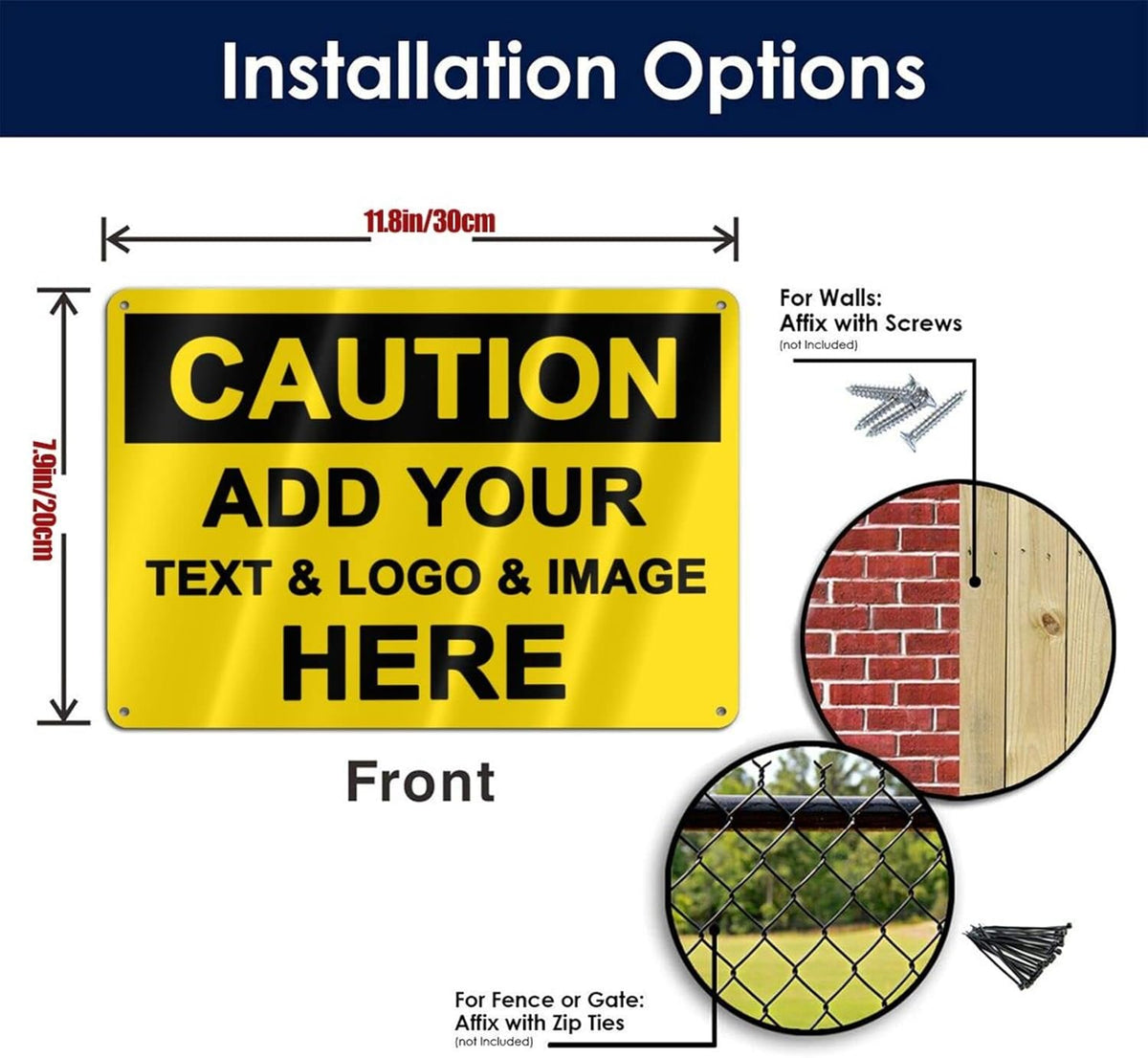 Custom Caution Signs Outdoor Metal - 12 x 8 Personalized Aluminum Warning Signs Rust-Proof Beware