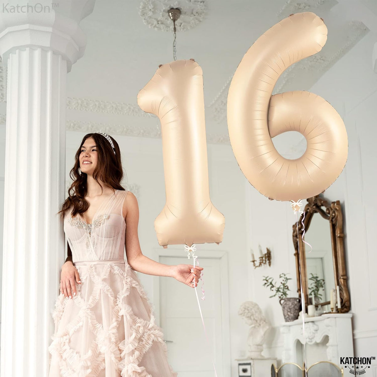 KatchOn, Giant Caramel 16 Balloon Numbers - 40 Inch | Sweet 16 Party Decorations | 16th Birthday