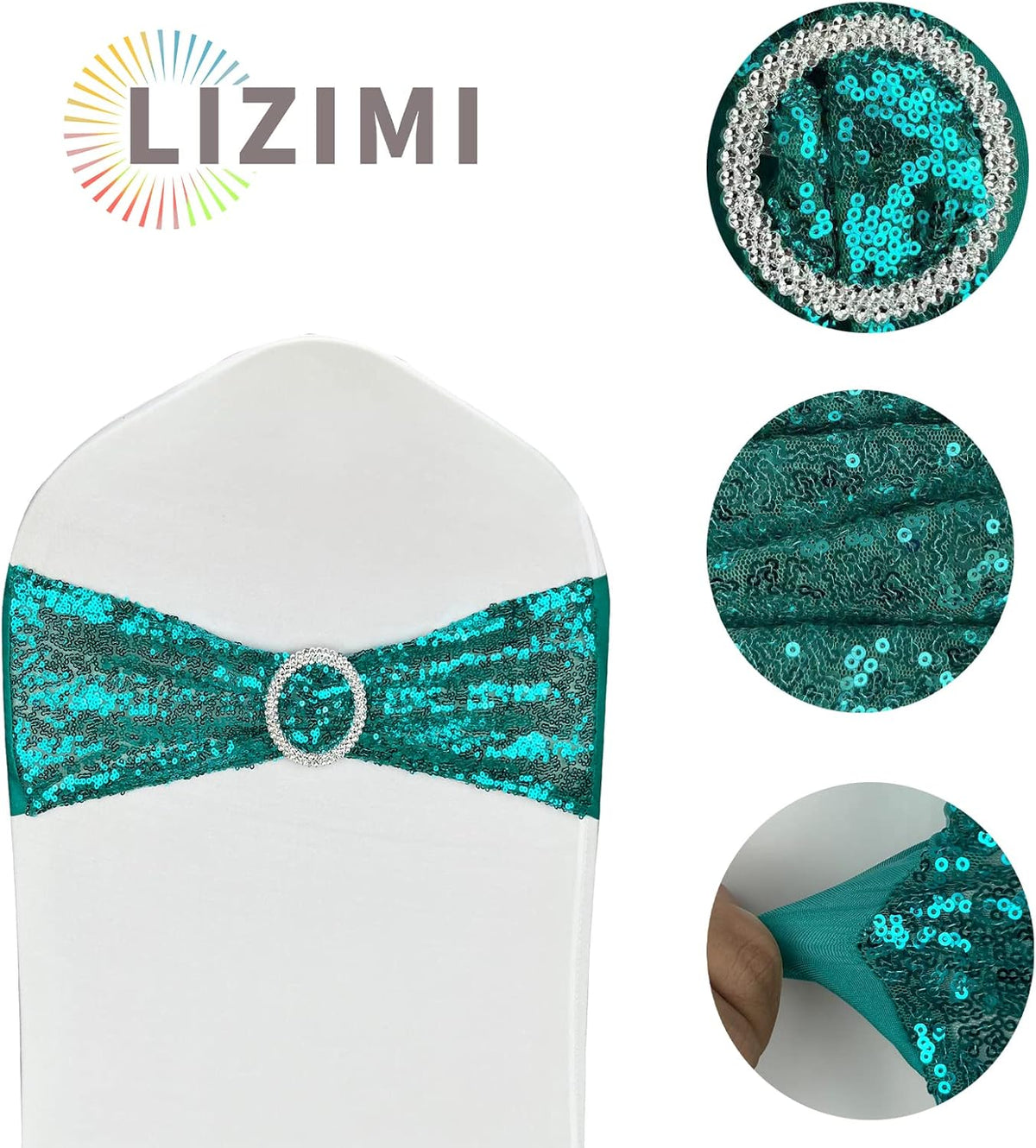 25 Pcs Chair Sashes Sequin Stretch Chair Bands Spandex Polyester Bows for Party Hotel Wedding