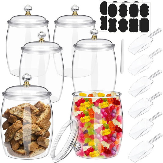 6 Pcs 64 oz Candy and Cookie Jar with Lids 6 Spoons Plastic Jars Decorative Apothecary Jars Candy