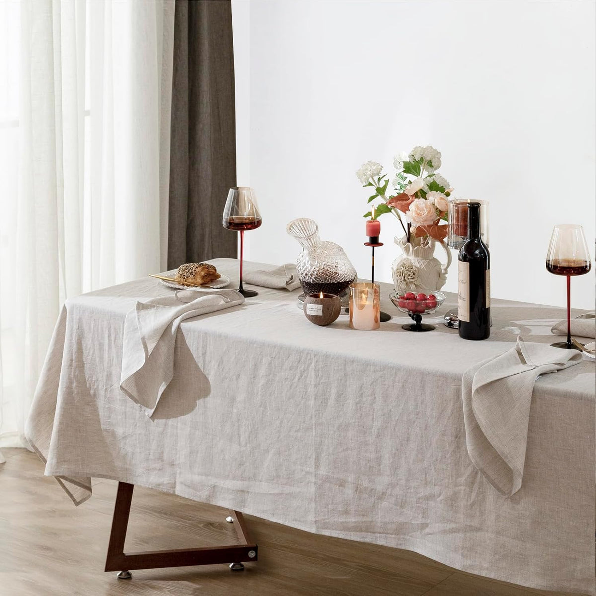 Talasily Linen Tablecloth 100% Pure Linen Table Cloth 60x84 Inches Rectangle Tablecloths Washable