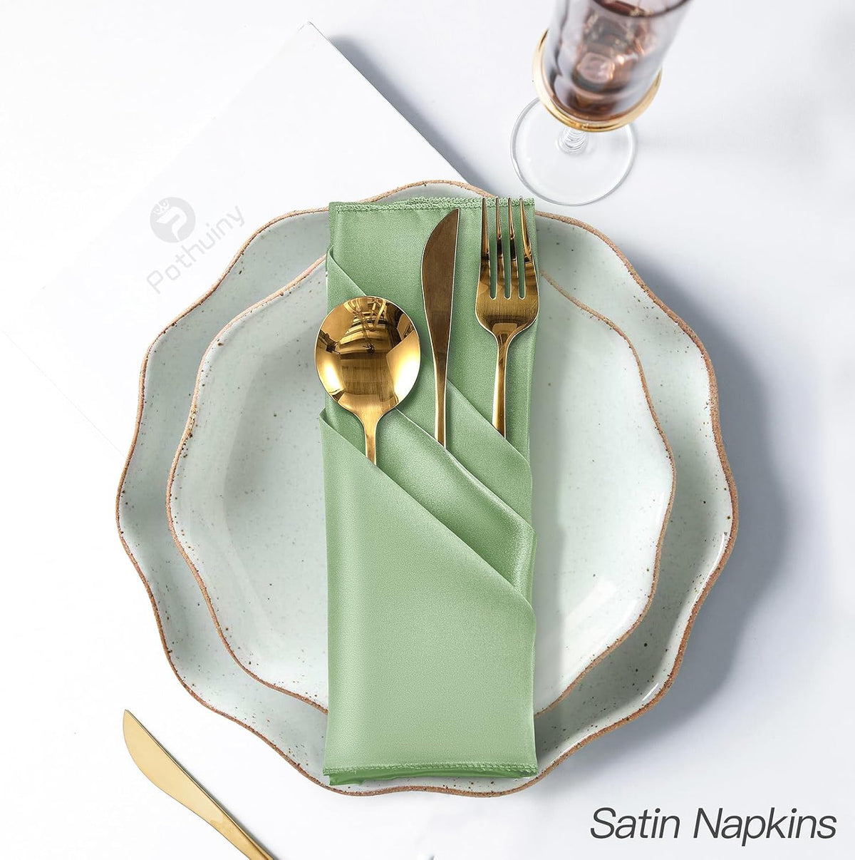 P Pothuiny 24 Pcs Silky Sage Green Satin Napkins 17 x 17 Inches, Square Smooth Wedding Dinner