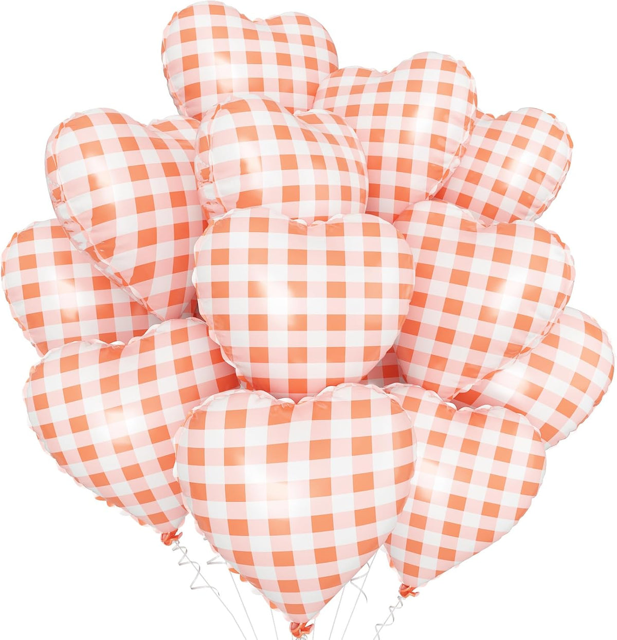 Red White Checkered Heart Balloons,12Pcs 18Inch Red Grid Heart Shaped Foil Helium Polyester Film