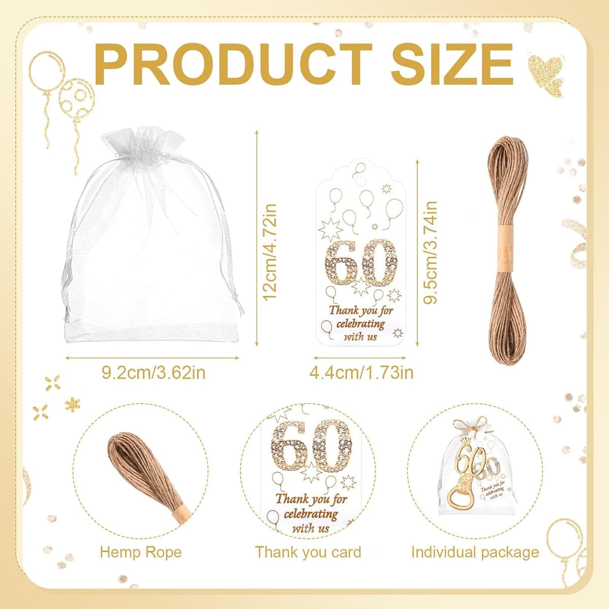 50Pcs 60th Birthday Bottle Opener Set 60th Birthday Party Favors 60th Golden Bottle Openers