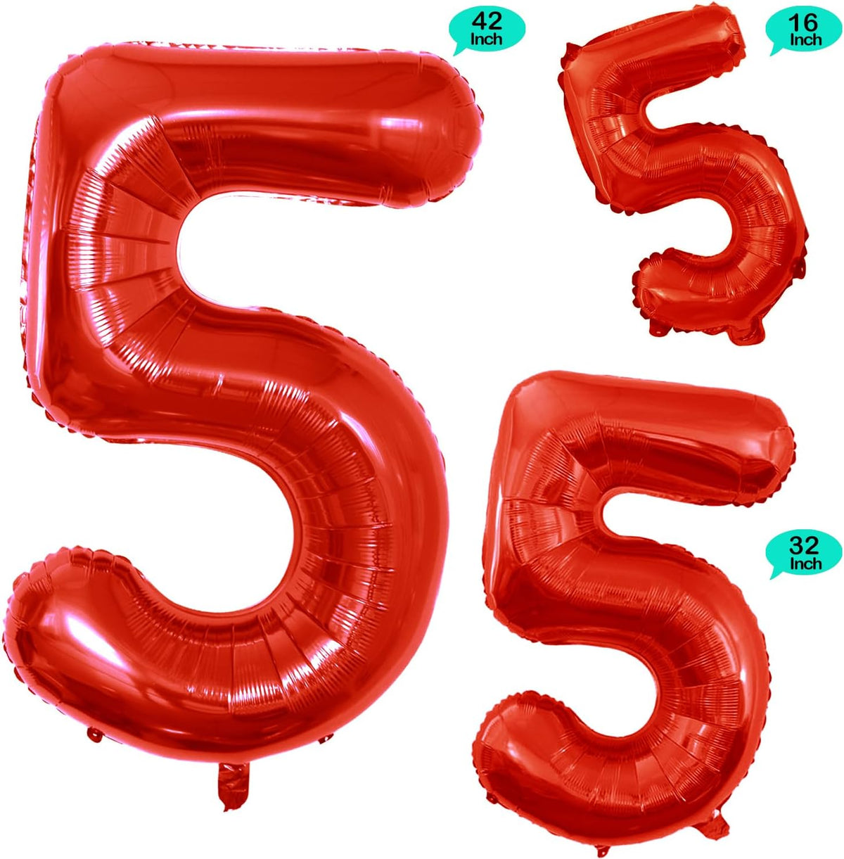 GOER Red Foil Balloons Number 5,Huge Number Balloons for 5th 55th Birthday Party Supplies