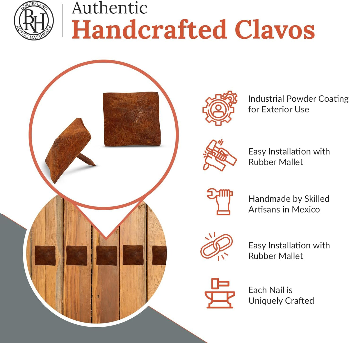 25 Pack 1.25" Square Head Iron Clavos Decorative Nails – Rusted – Handmade Rustic Square Fasteners