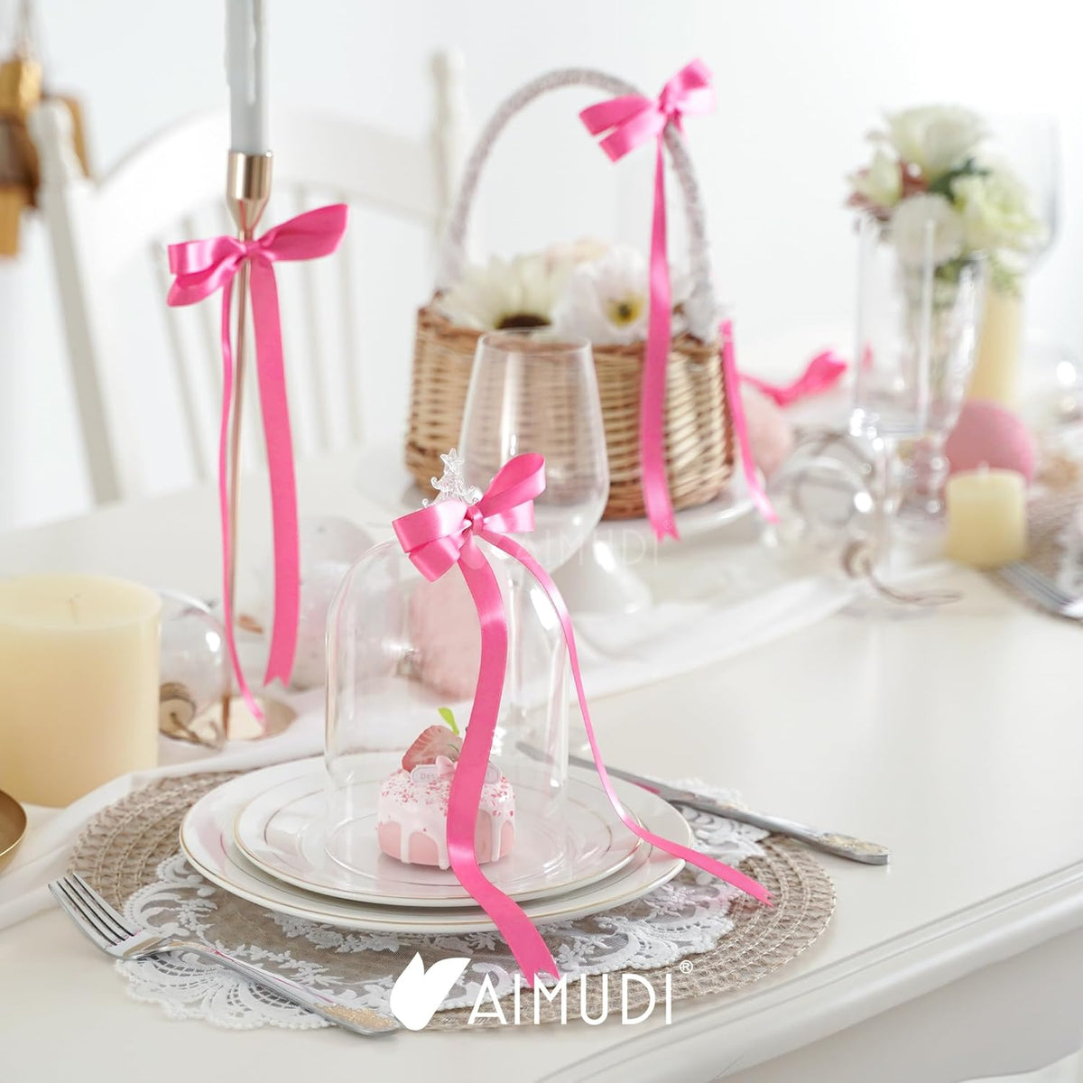 AIMUDI Hot Pink Bows 5 × 10" Satin Bows for Gift Wrapping Twist Tie Bows Premade Ribbon Bows for