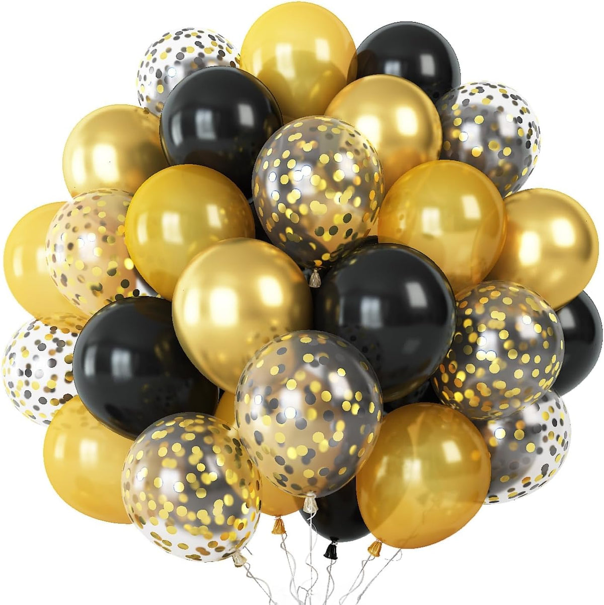 Balloons Gold and Black, 60PCS Black Metallic Chrome Gold Pearly Gold Black Gold Confetti Latex