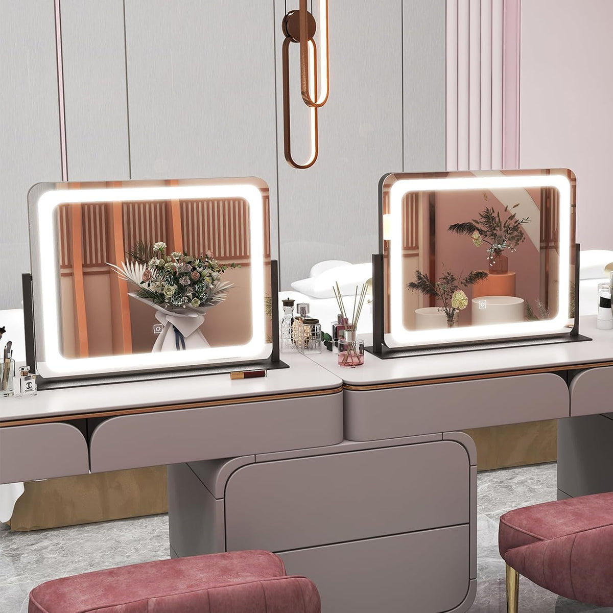 22x17 Inch Lighted Vanity Mirror with Dimmable LED Lights - 3 Color Modes, Smart Touch Control &