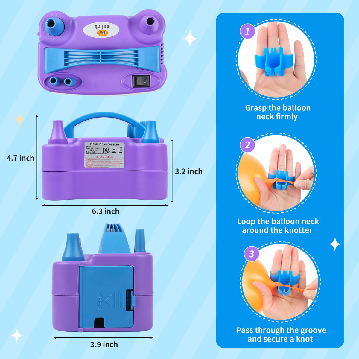 NuLink Balloon Pump Electric Portable Dual Nozzle Air Pump for Balloons Blower Pump Inflator for