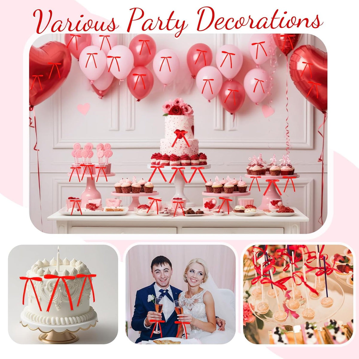 Riceshoot 50 Pcs Twist Tie Bows for Cake 3x4.5 Inch Satin Ribbon Bows for Gift Wrapping Treat Bags