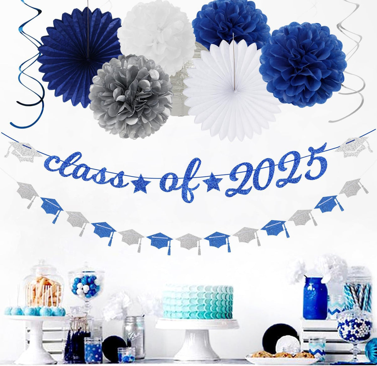 2025 Blue Class-Congratulations Prom Graduation Party-Decorations - 22pcs High School College Grad