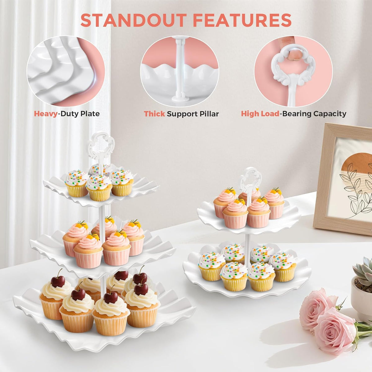 Cupcake Stand, 12Pcs Dessert Table Display Set, 3-Tier Cup Cake Tower Stands & 2-Tiered Cake