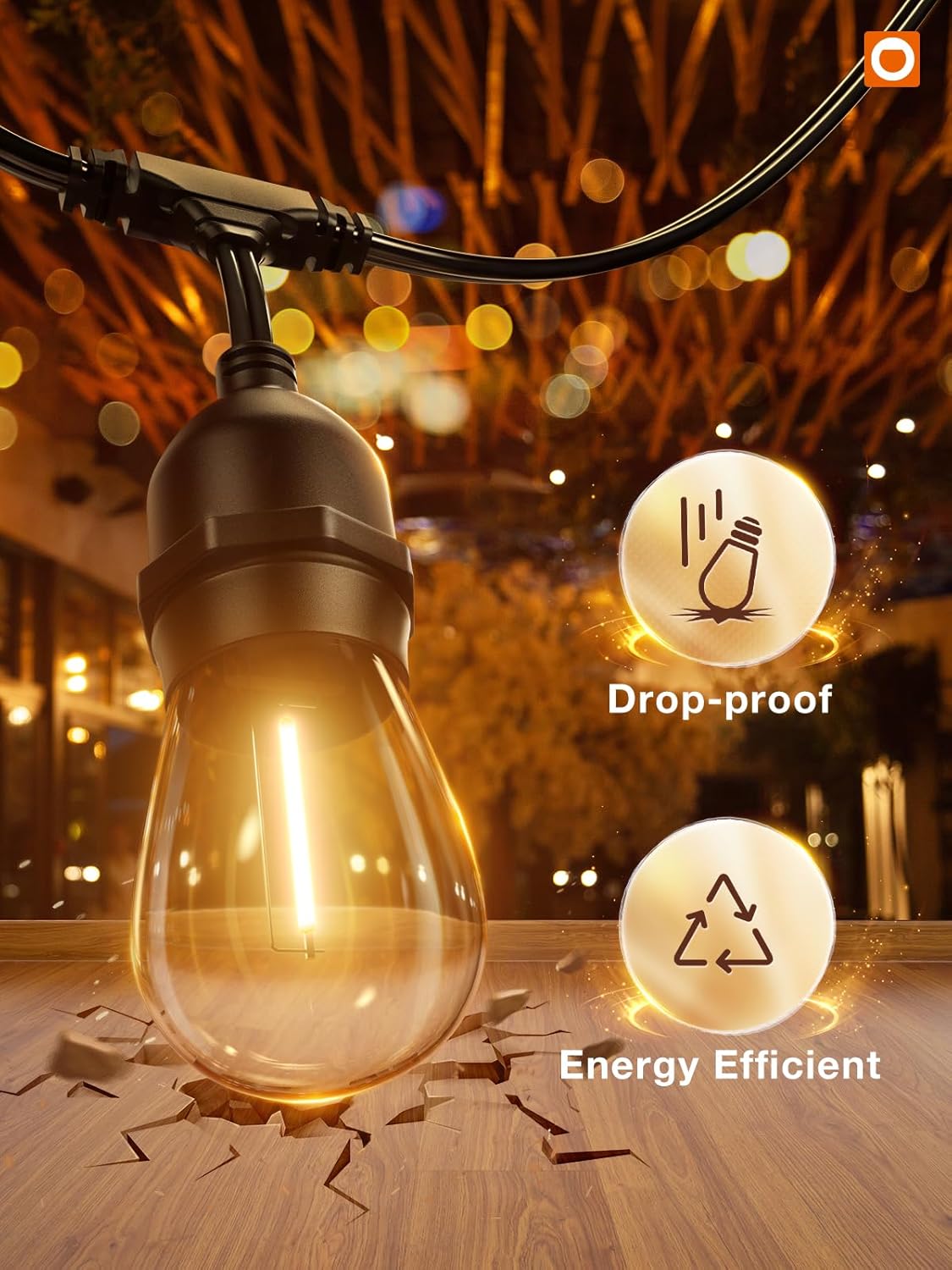 addlon 48FT LED Outdoor String Lights with 25 Edison Vintage Shatterproof Bulbs and Commercial