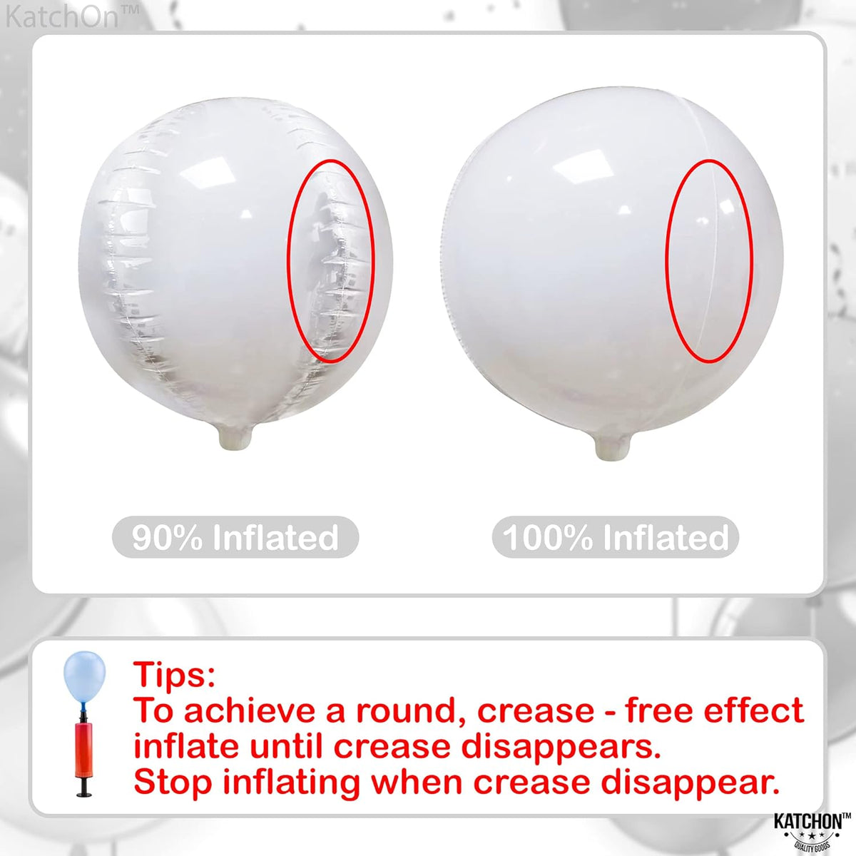 KatchOn, Round White Foil Balloons - 22 Inch, Pack of 6 | 4D Mylar White Balloons for Party