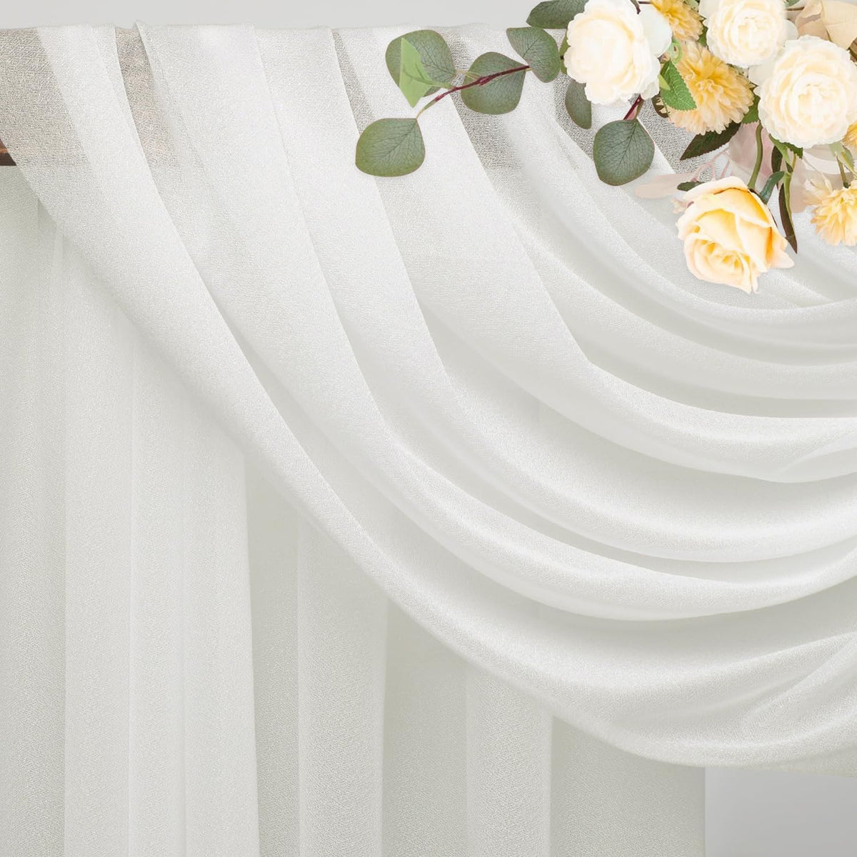 Wokceer Wedding Arch Draping Fabric 2 Panels 28.7" x 20FT Ivory Drapes Sheer Fabric Backdrop Arch