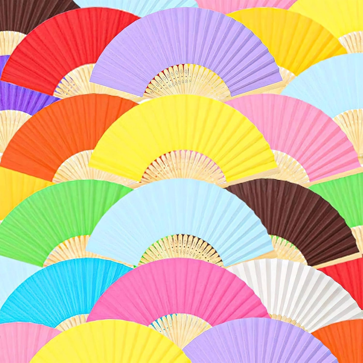 JOHOUSE 12 Packs Paper Folding Hand Fans, 8.3 Inch Multicolored Paper Fans Handheld Decorative