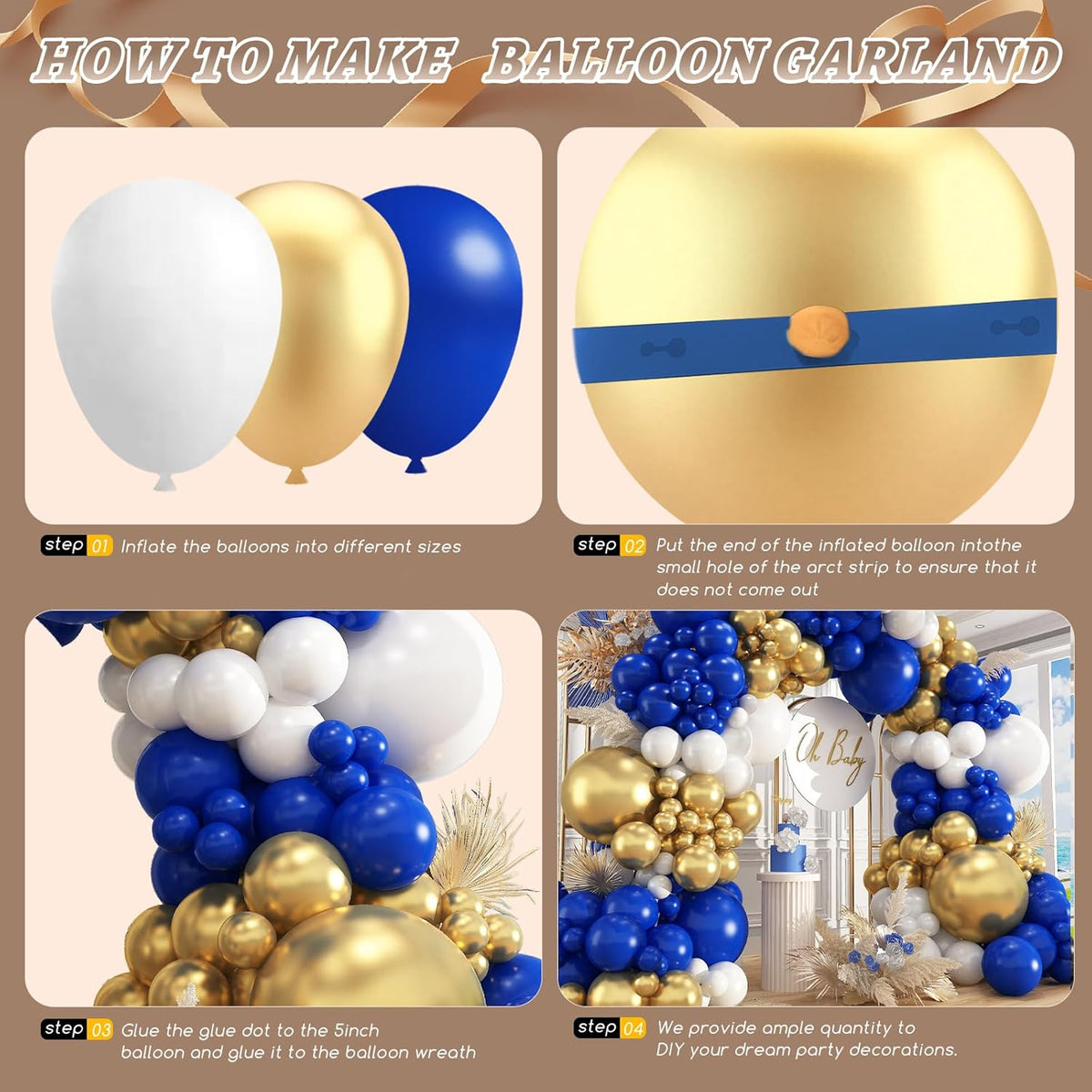 412Pcs Royal Blue and Gold Balloons Arch Garland Kit,5 10 12 18 inch blue and gold balloons for
